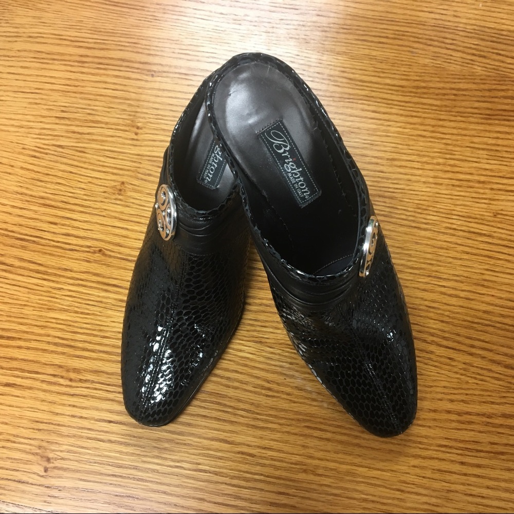 Brighton Snake embossed leather mules